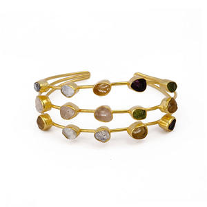 Brazalete chapado en oro de varias piedras hecho a mano, piedra preciosa de amatista natural ajustable, joyería de moda - Product Image 2