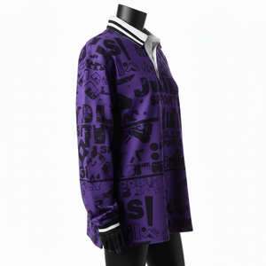 Camiseta de Rugby para Mujer, 220 GSM, Mezcla de Poliéster y Algodón Premium, Color Morado y Negro, Sublimación Gráfica, Logotipo Personalizado - Product Image 4