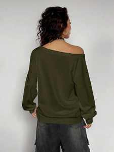 Sudadera Marrón para Mujer, Estilo Jacquard Lavado Ácido, Manga con Tachuelas, Estampado Grunge, Oversize, Felpa de Algodón, Estilo Urbano - Product Image 2