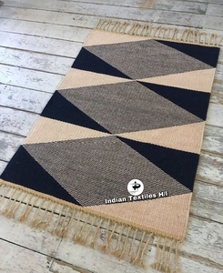 Alfombra de yute indio tradicional Kilim Dhurrie, alfombra de área de algodón Natural blanca tejida a mano, alfombra de oración para espacio de habitación de Hotel - Product Image 1