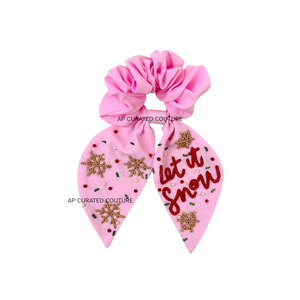 Personalizado al por mayor brillo exportaciones algodón con cuentas prenasalizado bordado a mano Scrunchie accesorio para el cabello fiesta temática de Navidad Vibes - Product Image 2