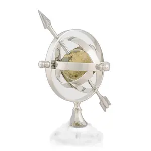 Sphère armillaire de table Art Déco nautique et maritime en aluminium poli, support de globe en métal, décoration pour la maison et le bureau, cadeau décoratif plaqué - Product Image 1