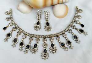 Premium Quality Star Cut CZ Necklace Set In Mehendi Polish AD <b>Jewellery</b> Luxury Necklace Set For Party Wear, Weddings - Product Image 6