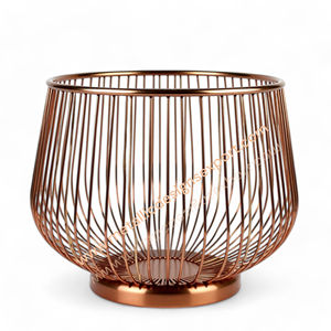 Elegant Copper Finishing <b>Wire</b> <b>Grid</b> Basket with Wide Pedestal Base, Round Decorative Bowl for Fruit, Kitchen, or Tabletop Display - Product Image 4