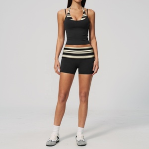 Wholesale Custom 2026 Black Striped Halter Crop Top High Waist Knee Length Leggings 2 Piece Set Seamless Yoga Wear - Product Image 4