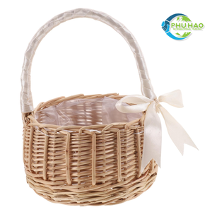 Cesta de flores de ratán de tamaño personalizado, cesta de campo vintage, artesanía auténtica de Vietnam para bodas y todos los eventos - Product Image 4
