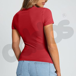 เสื้อยืดผู้หญิงแบบพื้นฐาน เสื้อครอปแขนสั้นสำหรับฤดูร้อนปี 2025 สีตามสั่ง ผ้าฝ้าย 100% ระบายอากาศได้ดี คอวี - Product Image 4