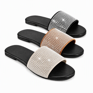 Sandales plates pour femmes avec strass, tongs d'été pour la plage, pantoufles décontractées brillantes, commande en gros OEM - Product Image 1