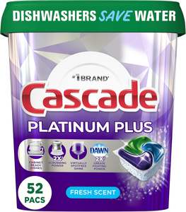 Cápsulas de detergente para lavavajillas Cascade Platinum Plus, detergente en tabletas ActionPacs, detergente para lavavajillas, aroma fresco, 52 unidades - Product Image 4