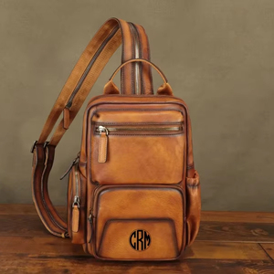 Bolso de hombro de cuero para hombre, bandolera con cremallera, bolsos de marca a la moda, bolso de pecho informal a la moda para hombre, 2017 - Product Image 1