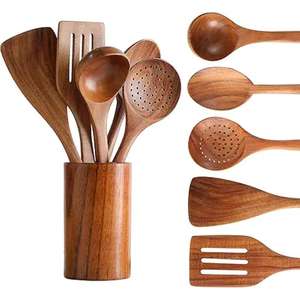 Durable Teak Wood Kitchen Utensils for Non-Stick Cookware Long Cooking Teak and Acacia Wood Cooking Utensils for Non <b>Scratch</b> Use - Product Image 6