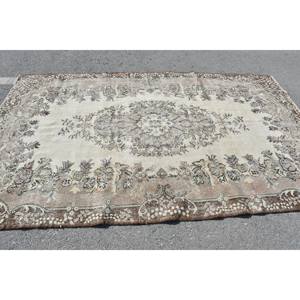 พรมตุรกีโบราณ5.8x9.3ft สีเบจสีน้ำตาลแบนทอลายขนสัตว์เย็บปะติดปะต่อกันสำหรับตกแต่งห้องนั่งเล่นหรือห้องโถง - Product Image 3