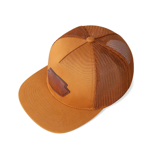 Alta calidad personalizado 6 paneles algodón sarga malla camioneros sombrero adulto moda gorra de béisbol cuero parche camionero sombrero malla - Product Image 3