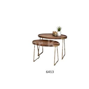 Juego de 2 piezas de mesa de metal de diseño moderno hecho a mano con tapa de madera para el hogar, sala de estar, restaurante, Hotel, mesa de metal decorativa - Product Image 1