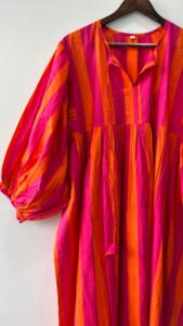 100% algodón Floral Block Print Midi Dress Deep Neck String Closer Long Short Floral Print Mini vestido ODM Supply Impresión digital - Product Image 4