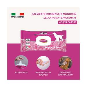 Rafraîchissant Inodorina 40 pièces eau de rose lingettes humides pour animaux de compagnie parfum floral naturel pour le confort et le nettoyage quotidiens - Product Image 2