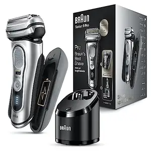 Braun Electric Razor for Men, Waterproof Foil Shaver, Series 9 Pro 9477cc, Wet & Dry Shave Silver