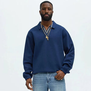 Venta al por mayor de moda de manga larga de gran tamaño Polo sudaderas hombres Polos moda logotipo personalizado serigrafía tejida - Product Image 1