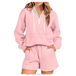 Venta al por mayor de alta calidad de las mujeres de encargo ligero 100% algodón chándal de dos piezas conjunto de Activewear Active Wear - Product Image 5