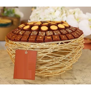 Elegance Decorative Tabletop <b>Chocolate</b> Serving Bowl Exclusive Quality <b>Orange</b> and White Metal Striped Wicker Sweets Serving Bowl - Product Image 3