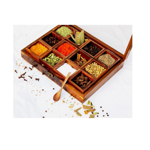 Caja de especias de madera de acacia, 12 compartimentos, pieza de alta calidad, forma cuadrada, hecha a mano al precio más bajo - Product Image 4