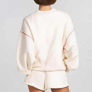 Ensemble de sweatshirts longs en coton molletonné personnalisé pour femmes de haute qualité avec broderie Boxy col rond automne hiver - Product Image 2