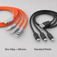Câble de charge rapide USB 3 en 1 120W en alliage de zinc, silicone, cuivre, avec LED, pour synchronisation des données, compatible iPhone, Android, Type-C, personnalisable OEM
