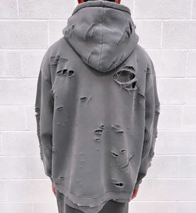 High Quality 500 GSM Hoodie Acid Wash Distressed Patch Patchwork Embroidery Unisex Hoodie - Product Image 2