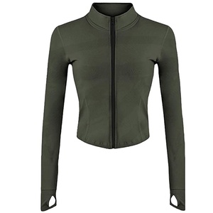 Sweat à capuche léger et zippé pour femmes matelassé à manches longues veste de survêtement de yoga tissu en jersey à motif solide pour la course à pied entraînement sportif - Product Image 1