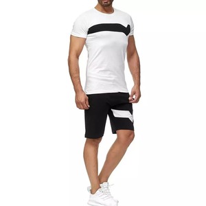 Conjuntos cortos de verano para hombre, Conjunto de camiseta y pantalones cortos con logotipo personalizado de algodón liso, conjuntos cortos de verano para hombre, logotipo personalizado de algodón liso - Product Image 4