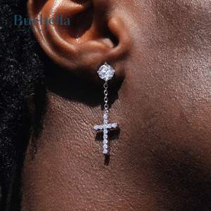 Vente chaude 925 Sterling Silver 14k Gold Iced Cross Dangle Boucles d'oreilles pour hommes Cadeau - Product Image 2