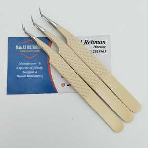 Pinzas sostenibles de aislamiento de 45 grados Beige para extensiones de pestañas herramientas de belleza puntas de volumen curvo Material de acero inoxidable - Product Image 2