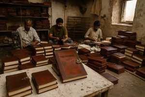 Diario de Cuero de Terracota Hecho a Mano de Lujo, Cubierta Grabada a Mano, Páginas Impresas en Grabado, Hecho de Cuero de Cabra y Oveja, Totalmente Reciclado - Product Image 4