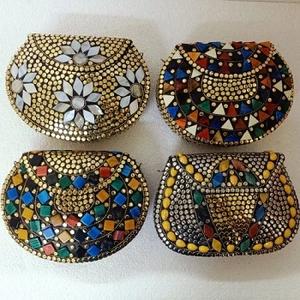 Pochette en pierre conception de luxe sacs faits à la main concepteur de soirée en argent prêt à expédier Sa résine laiton mosaïque avec métal - Product Image 5