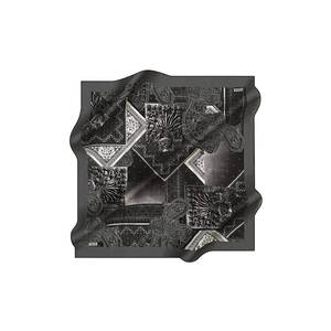Black Silk Crepe Satin Square Scarf with Pattern - Product Image 1