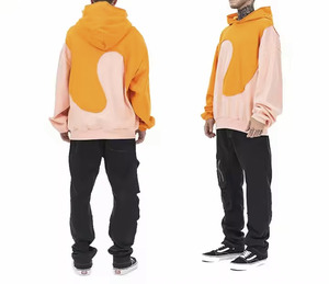 เสื้อฮู้ดแบบสวมหัวของผู้ชายเสื้อฮู้ดแบบสวมหัวสีทึบระบายอากาศได้ดีโอเวอร์ไซส์ผ้าฟลีซเย็บปะต่อสำหรับฤดูหนาว - Product Image 6