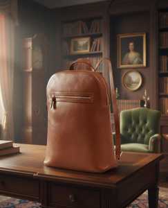 Sac à dos pour ordinateur portable fin en cuir véritable marron clair pour femmes, 15 pouces, fermeture éclair Candy, résistant à l'eau, sac à dos professionnel pour le travail - Product Image 5