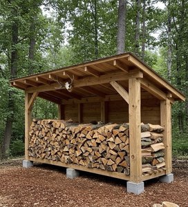 Cobertizo para Almacenamiento de Leña, Estructura de Madera de Cedro Natural, Techo Impermeable, Unidad de Almacenamiento para Jardín - Product Image 1