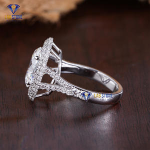 Anillo de oro blanco con diamantes de corte ovalado y redondo TDW 3,17 de Lab-Stone/ Bright Shining Diamond Ring/color de la EF-VS - Product Image 3