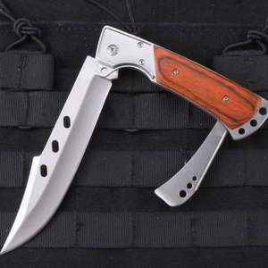 Cuchillo plegable de caza al aire libre de alta calidad para acampar, mango de cuerno, estilo de botón pulsador DIY para fines tácticos de supervivencia, venta al por mayor - Product Image 2