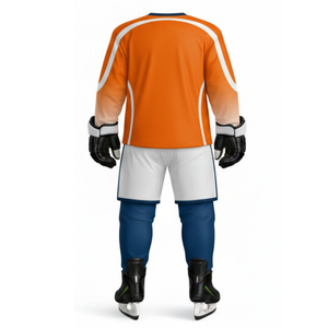Uniforme de hockey sur glace orange et bleu marine le plus populaire - Concevez votre propre logo Vêtements de sport Jersey d'entraînement à rayures diagonales - Product Image 2