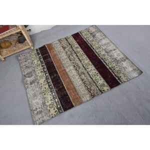 Tapis turc vintage de grande surface 3.7x4.4 pieds Beige rouge Patchwork Design abstrait laine Latex pour couloir de chambre d'ado - Product Image 2