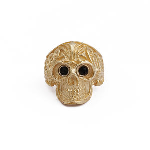 Onyx noir crâne plaqué or gravé bague Unique Style Boho réglable Onyx pierres précieuses bijoux en laiton délicat pierre de naissance anneaux - Product Image 1