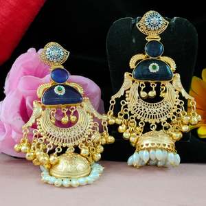 Apala Antique Or Jhumkas Boucles D'oreilles Polonais Moissanite Pierre Perles Suspendues Mode Dangle avec Élégance Intemporelle Regal Charm - Product Image 1