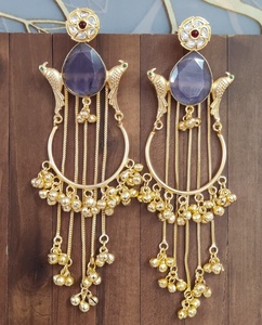 Moissanite Polki Kashmiri <b>Earrings</b> Luxury Indian Traditional <b>Long</b> <b>Earrings</b> Bridal Wedding & Party Wear Designer Dangler <b>Earrings</b> - Product Image 5