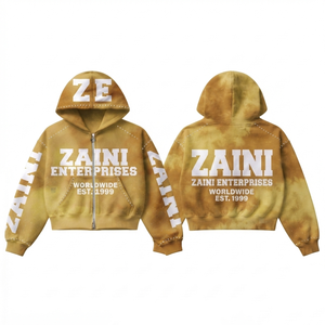 Women Zipper Hoodie 320 GSM Cotton Polyester Fleece <b>Tie</b> Dye <b>Brown</b> Premium Custom Logo Oversized Streetwear Sweatshirt - Product Image 1
