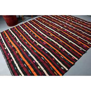 Alfombra de lana a rayas tradicional negra 7,3X9,6 pies Alfombra de viscosa Jacquard para sala de estar con patrón de retazos abstractos para pasillo - Product Image 2