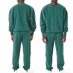 Ensemble de survêtement deux pièces en coton uni pour homme, prix d'usine, 100 % molleton de coton, survêtement à col rond surdimensionné pour homme - Product Image 1