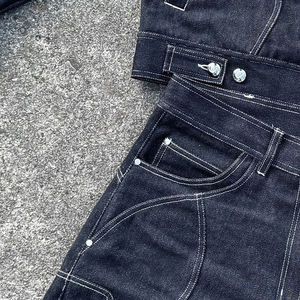 <b>Jacket</b> Two Piece Denim Short SetsManufacturers Custom Your Shorts <b>Men</b> Streetwear Distressed Denim Patch Trucker - Product Image 2