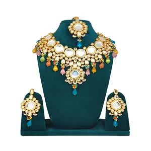 ชุดสร้อยคอเจ้าสาว Meenakari Kundan ชุบทอง22k ประดับด้วยหินเพทายสำหรับงานแต่งงาน - Product Image 1